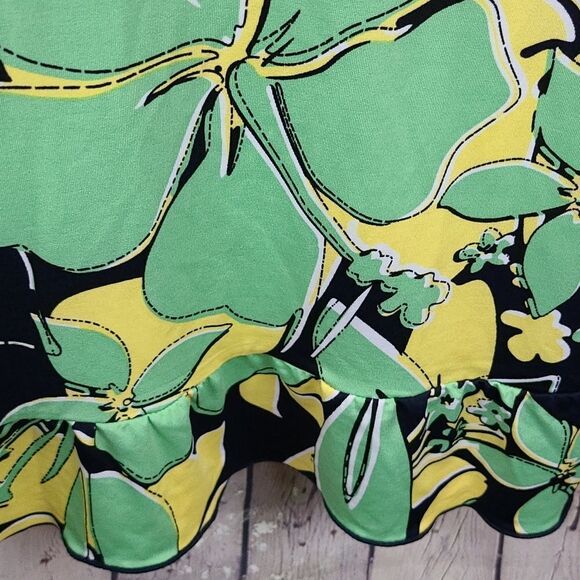 Split Skate/Surf Floral Print Flutter Sleeve Stretchy Knit V-Neck Dress Summer - Picture 4 of 10